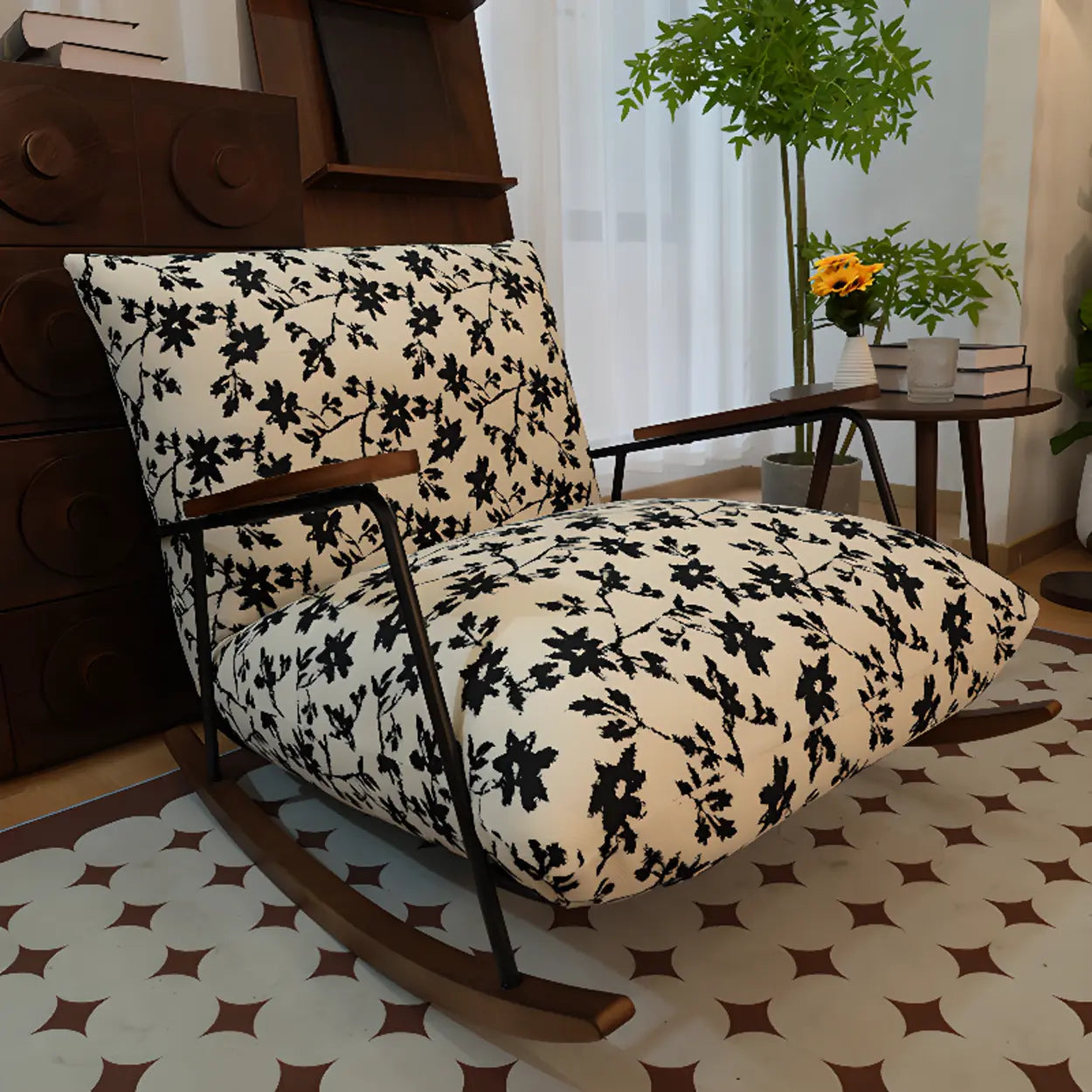 Black Patterned Track-Arm Rocking Chair — Patterned Included