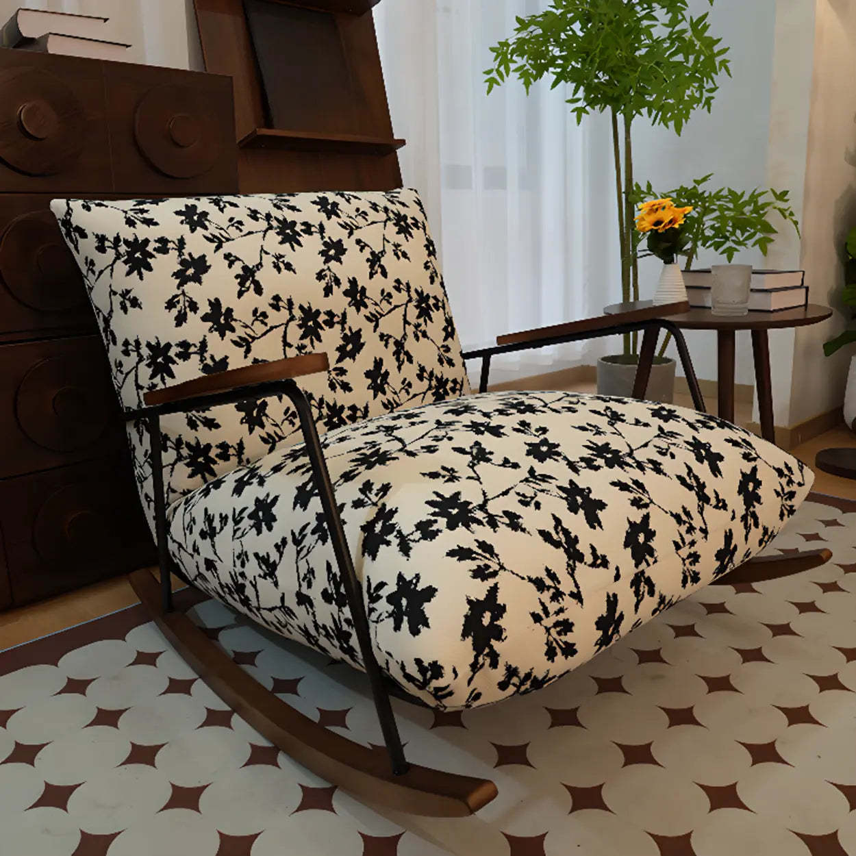 Black Patterned Track-Arm Rocking Chair — Patterned Included