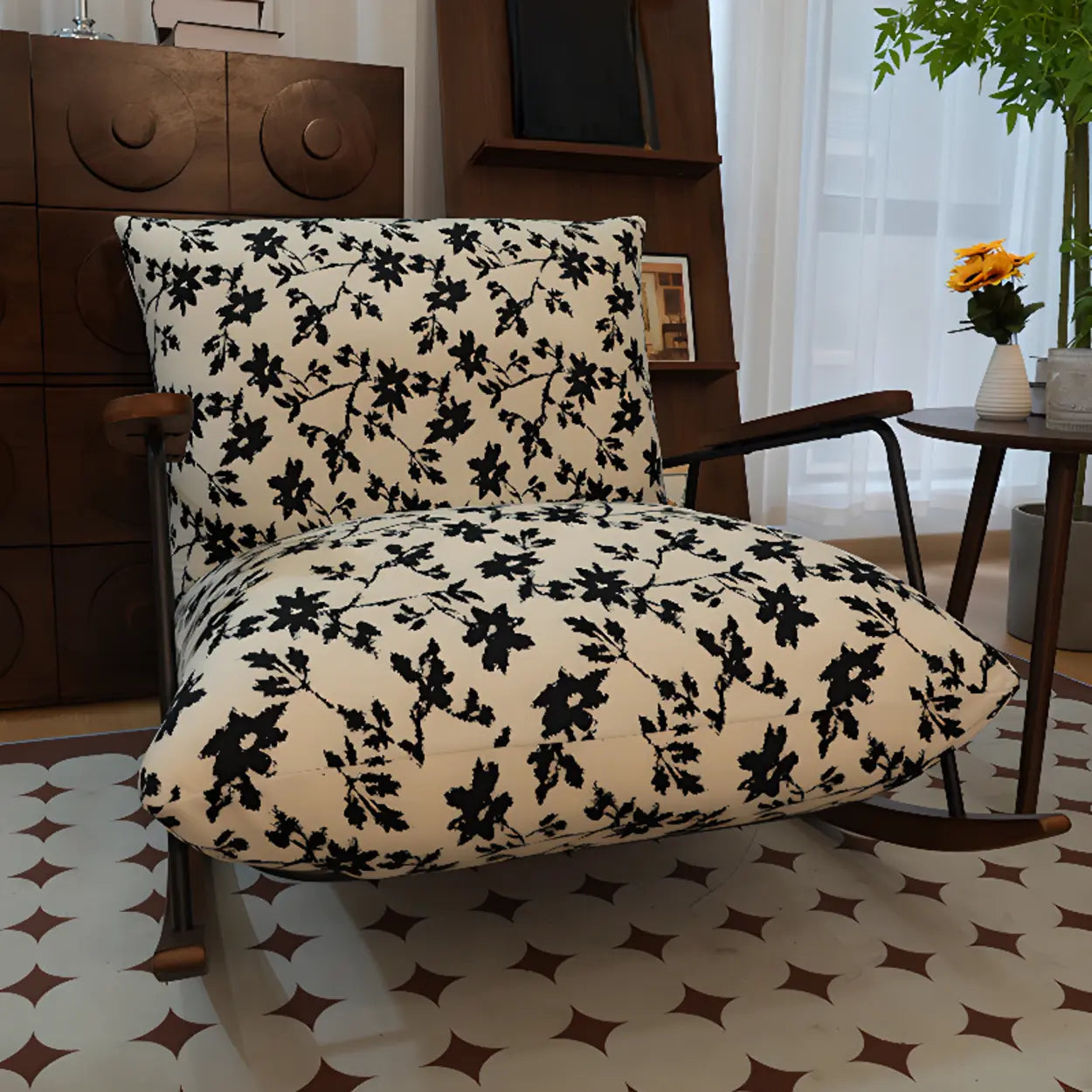 Black Patterned Track-Arm Rocking Chair