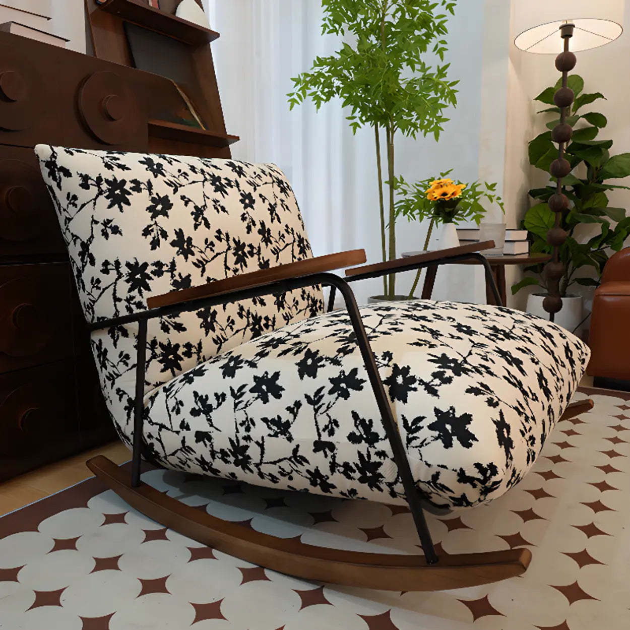 Black Patterned Track-Arm Rocking Chair