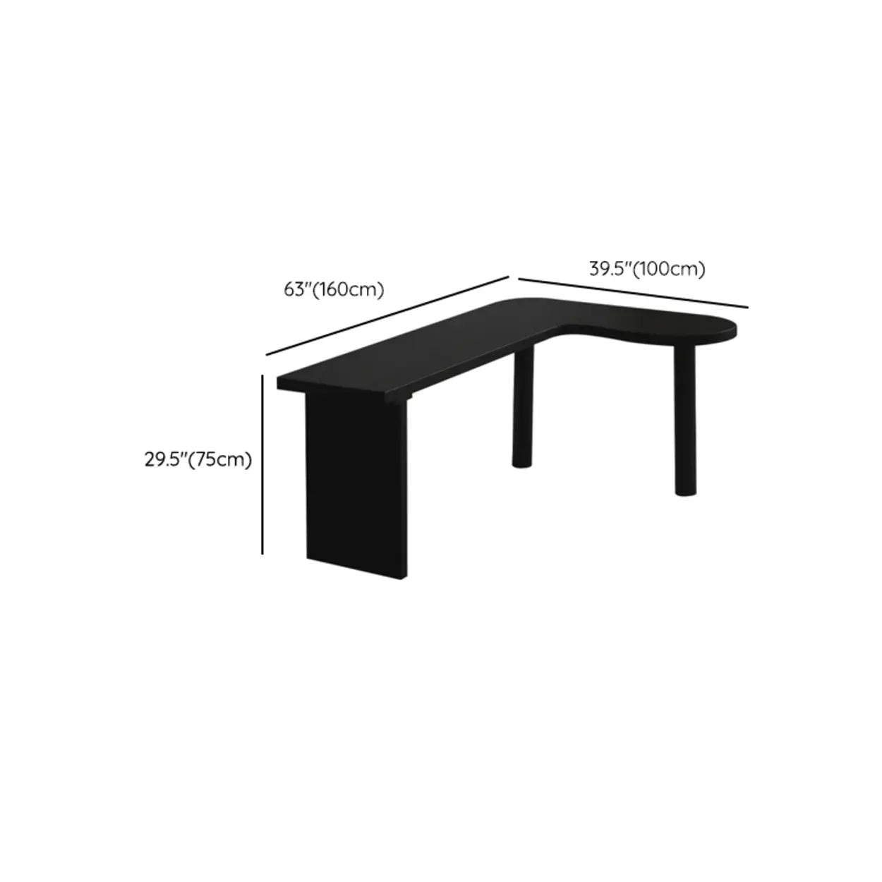 Black Pine Curved Butcher Block L-Shape Desk