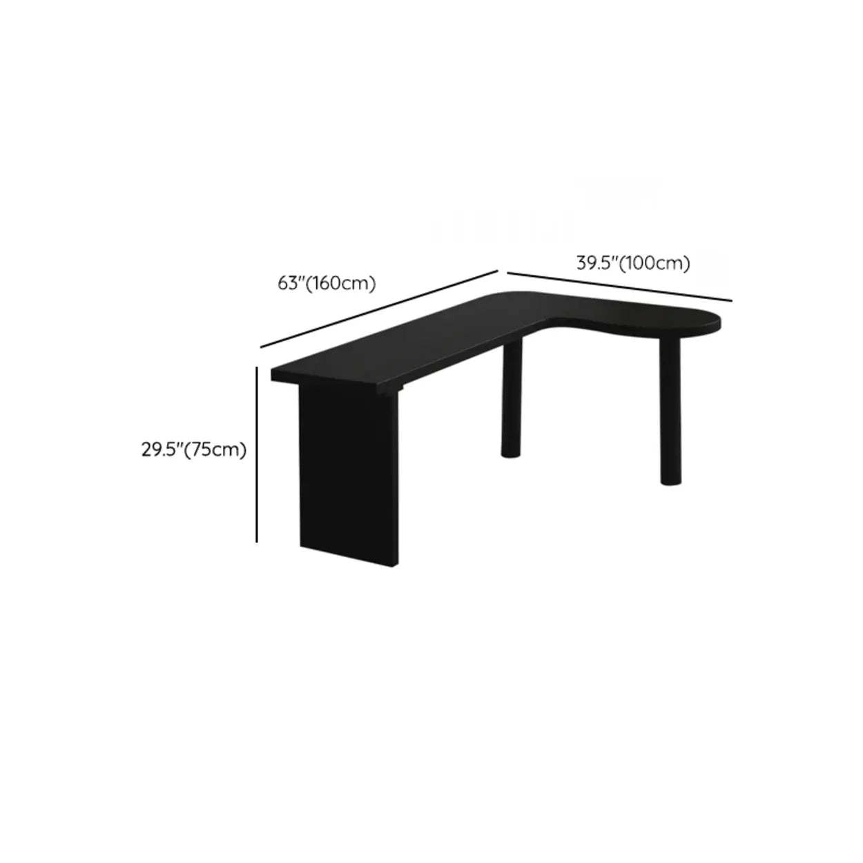 Black Pine Curved Butcher Block L-Shape Desk