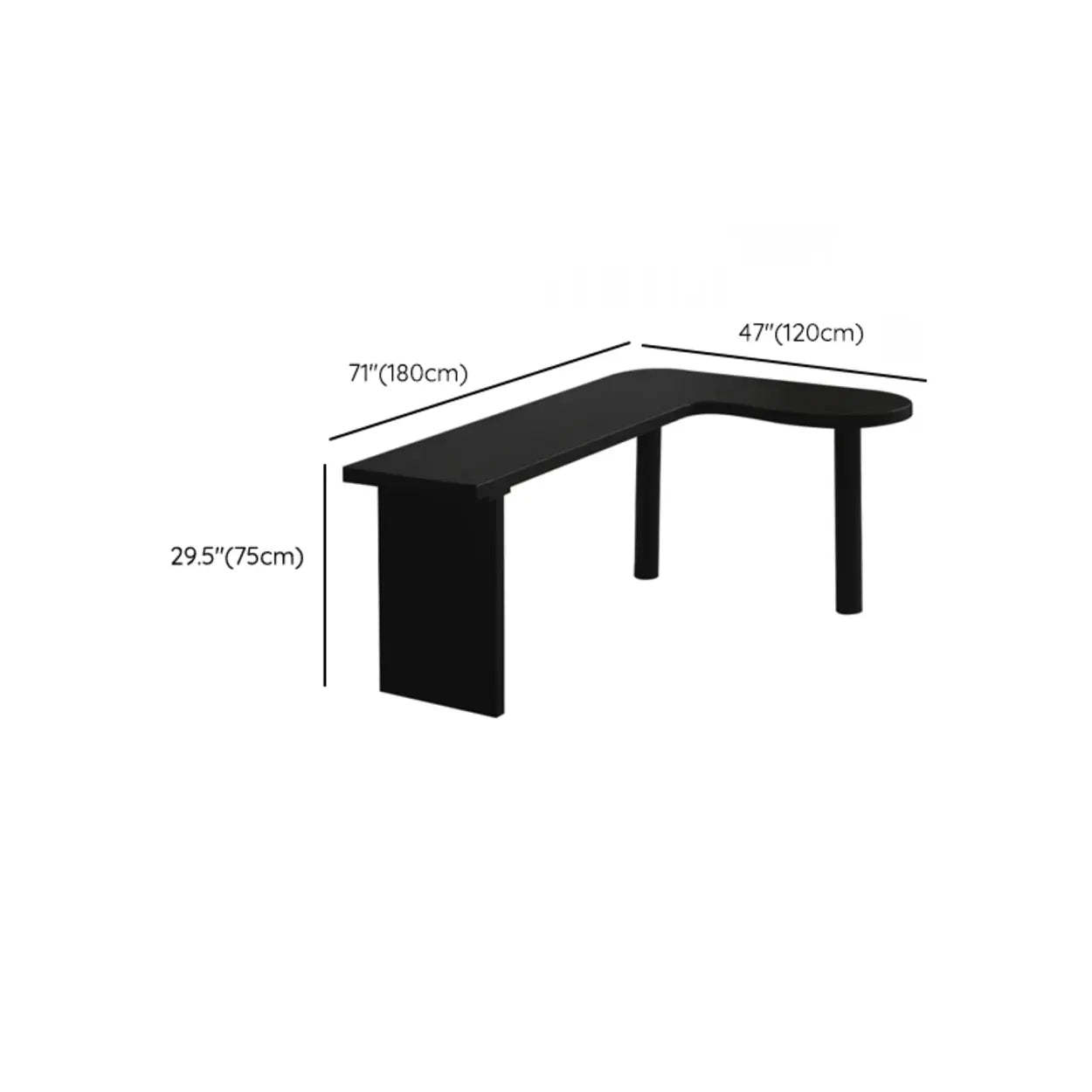 Black Pine Curved Butcher Block L-Shape Desk