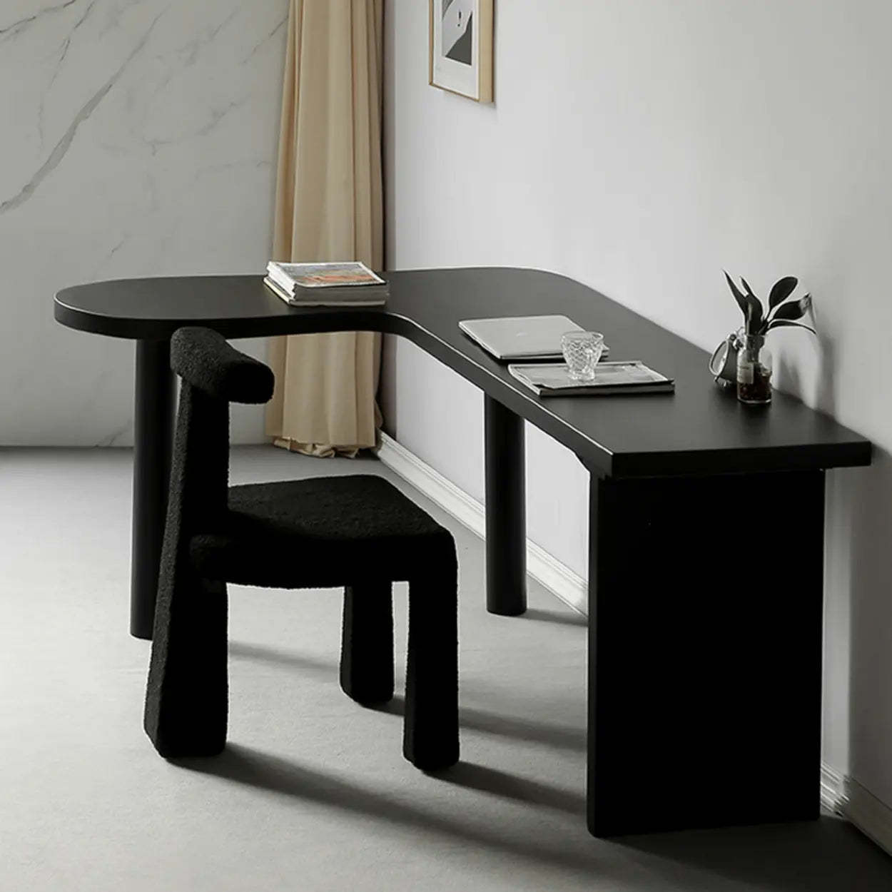 Black Pine Curved Butcher Block L-Shape Desk — Right Hand Return / Table Only