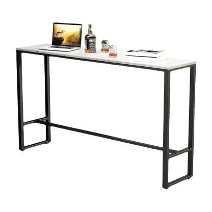 Black Rectangular Marble Console Bar Table with Footrest — White-Black / Table Only