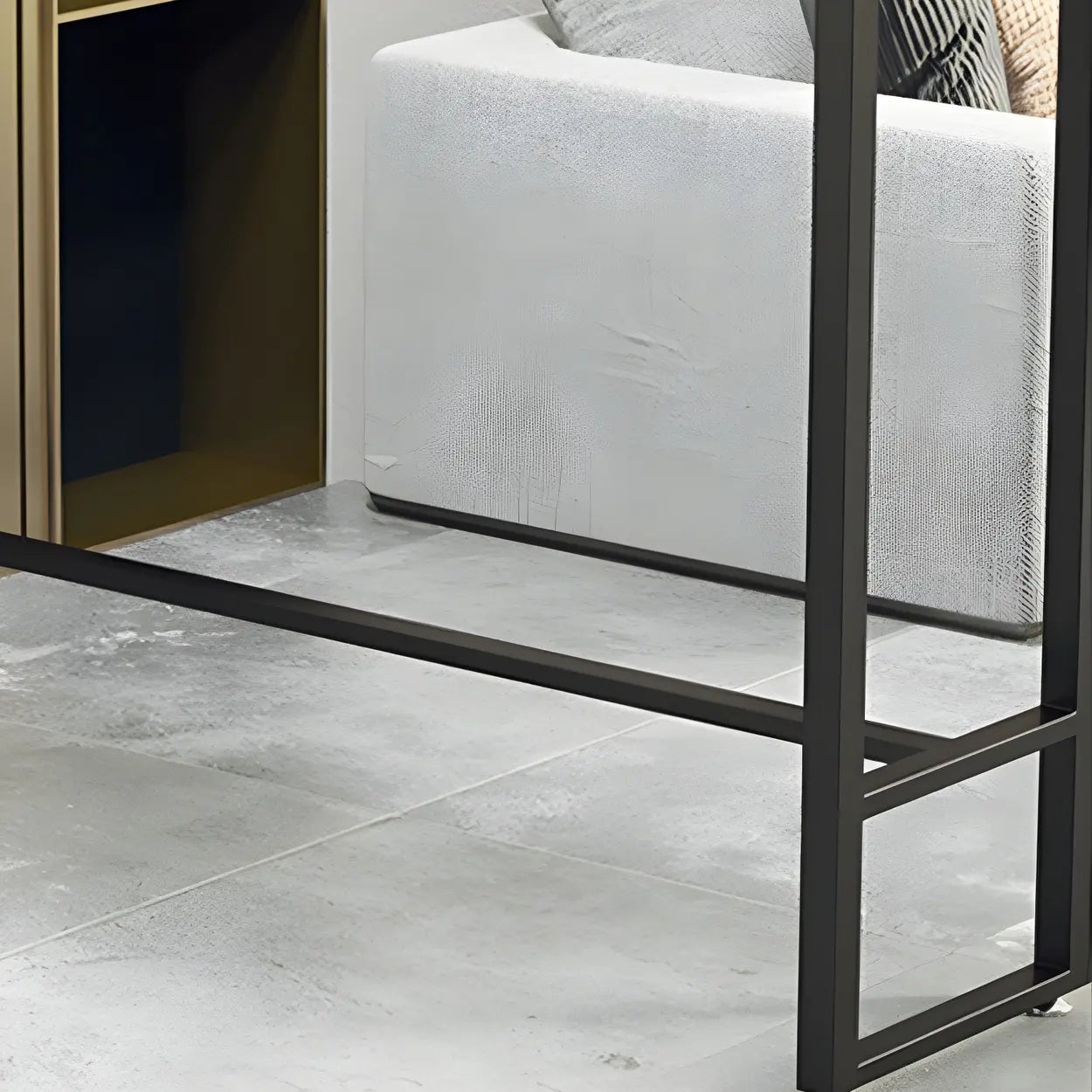 Black Rectangular Marble Console Bar Table with Footrest — Gold-Black / Table Only