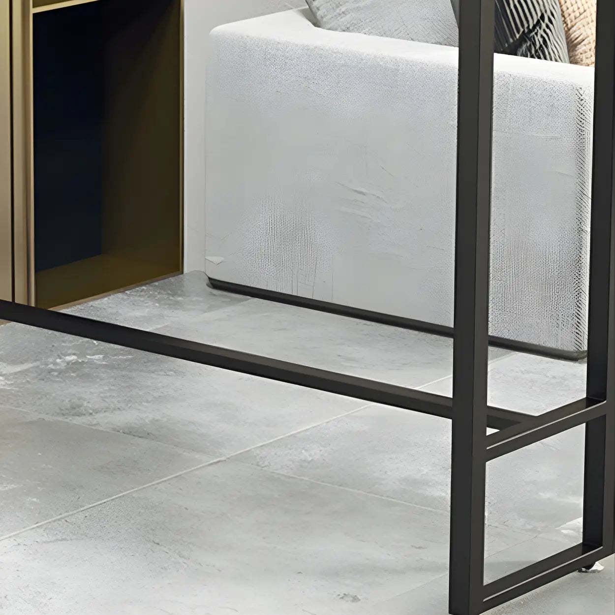 Black Rectangular Marble Console Bar Table with Footrest — Gold-Black / Table Only