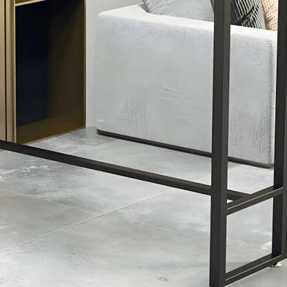 Black Rectangular Marble Console Bar Table with Footrest — Gold-Black / Table Only