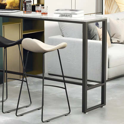 Black Rectangular Marble Console Bar Table with Footrest — White-Black / Table Only