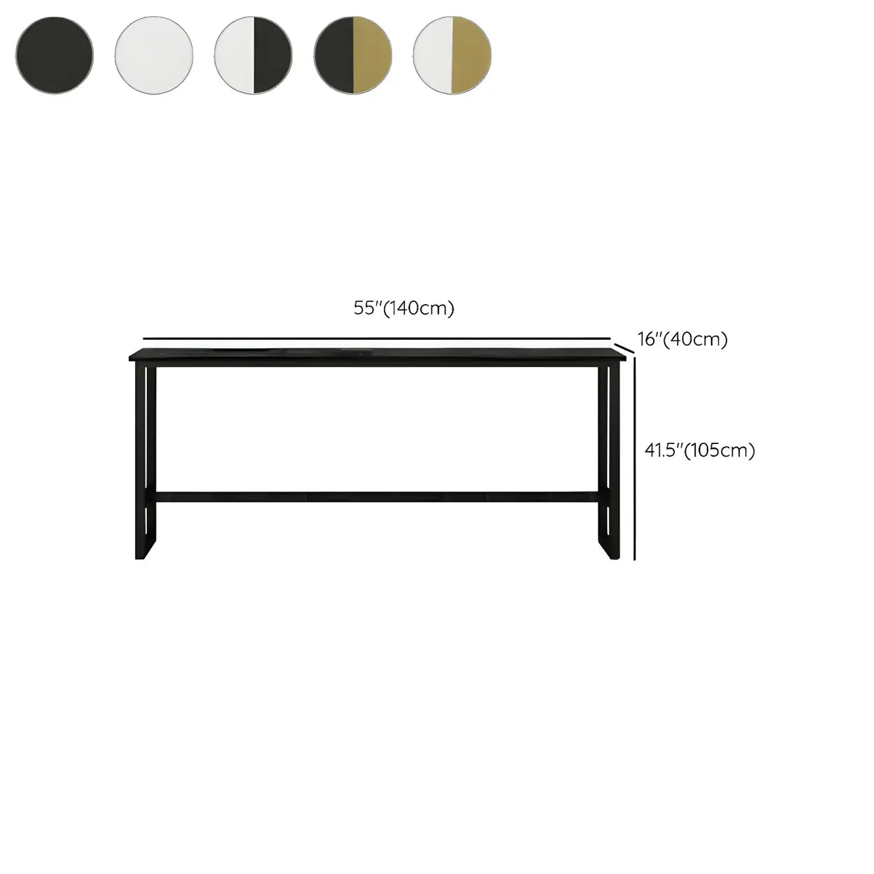 Rectangular Wood Bar Table with Footrest — Black / Without Chairs