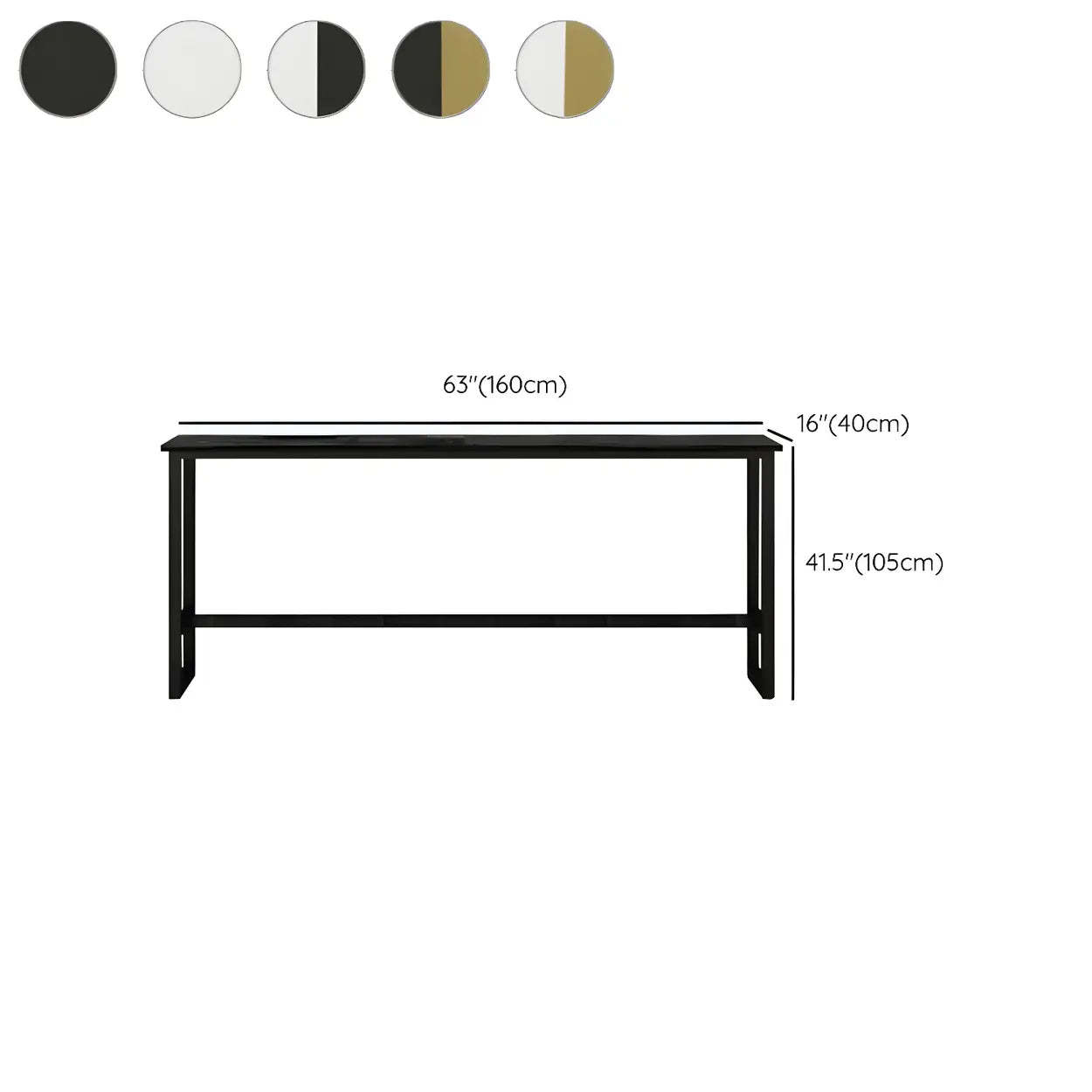 Rectangular Wood Bar Table with Footrest — White-Black / Without Chairs