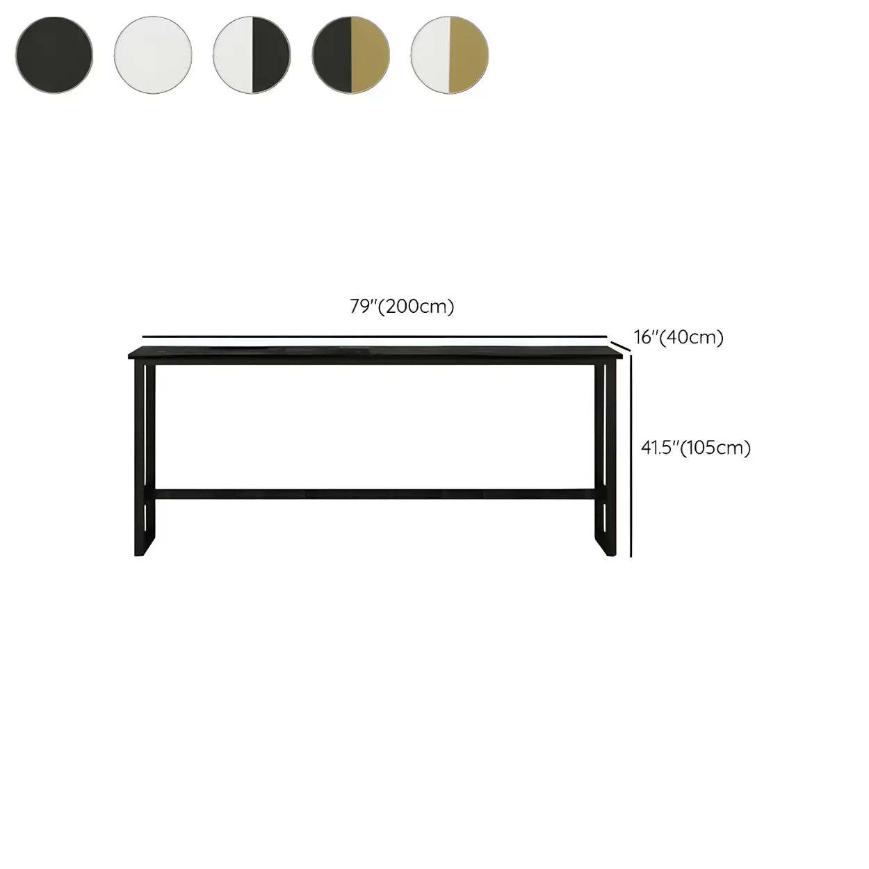 Rectangular Wood Bar Table with Footrest — Black-Gold / Without Chairs