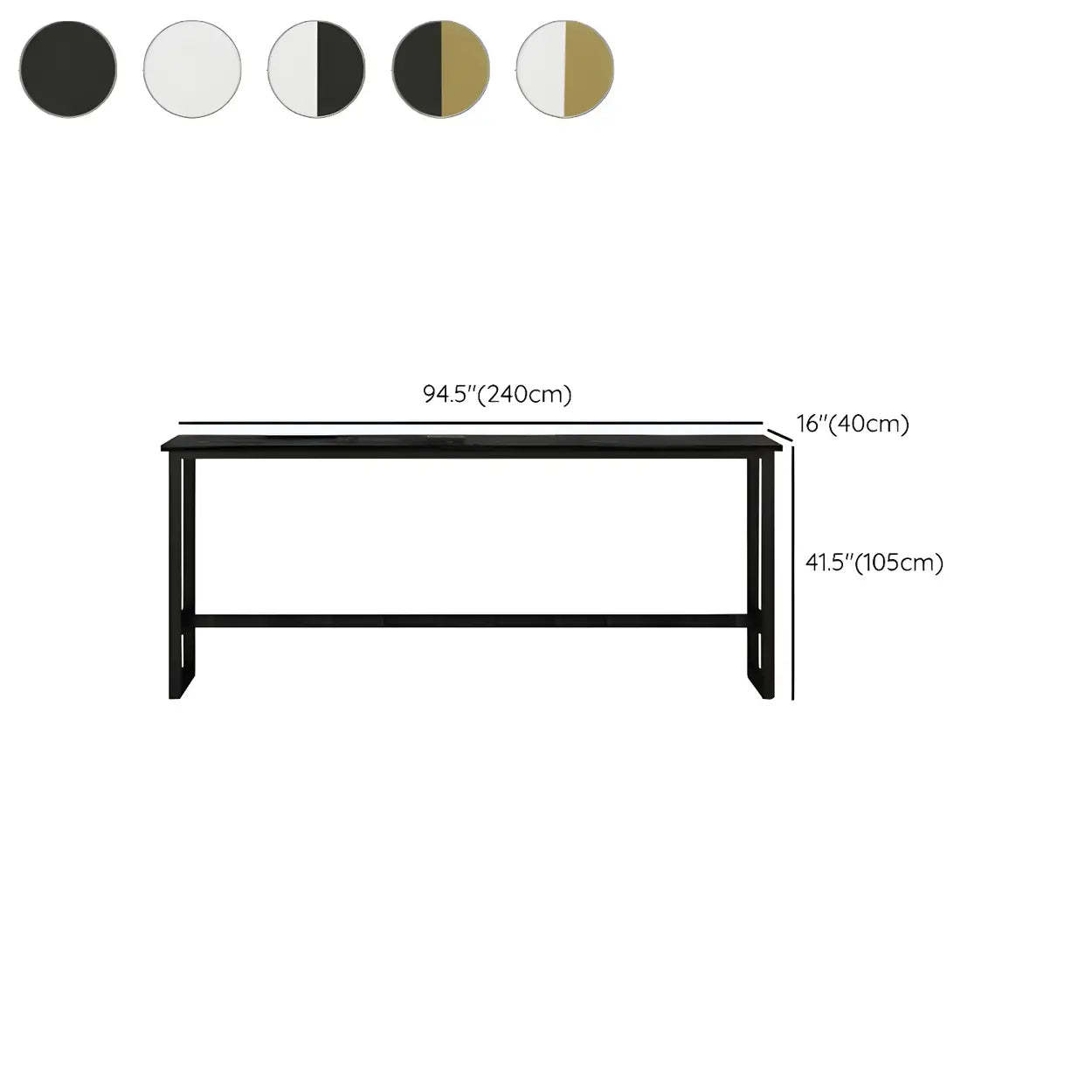 Rectangular Wood Bar Table with Footrest — Black / Without Chairs
