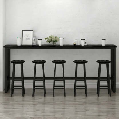 Rectangular Wood Bar Table with Footrest — Black-Gold / Without Chairs