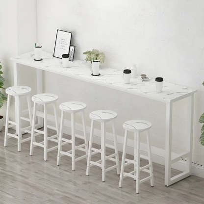 Rectangular Wood Bar Table with Footrest — White / Without Chairs