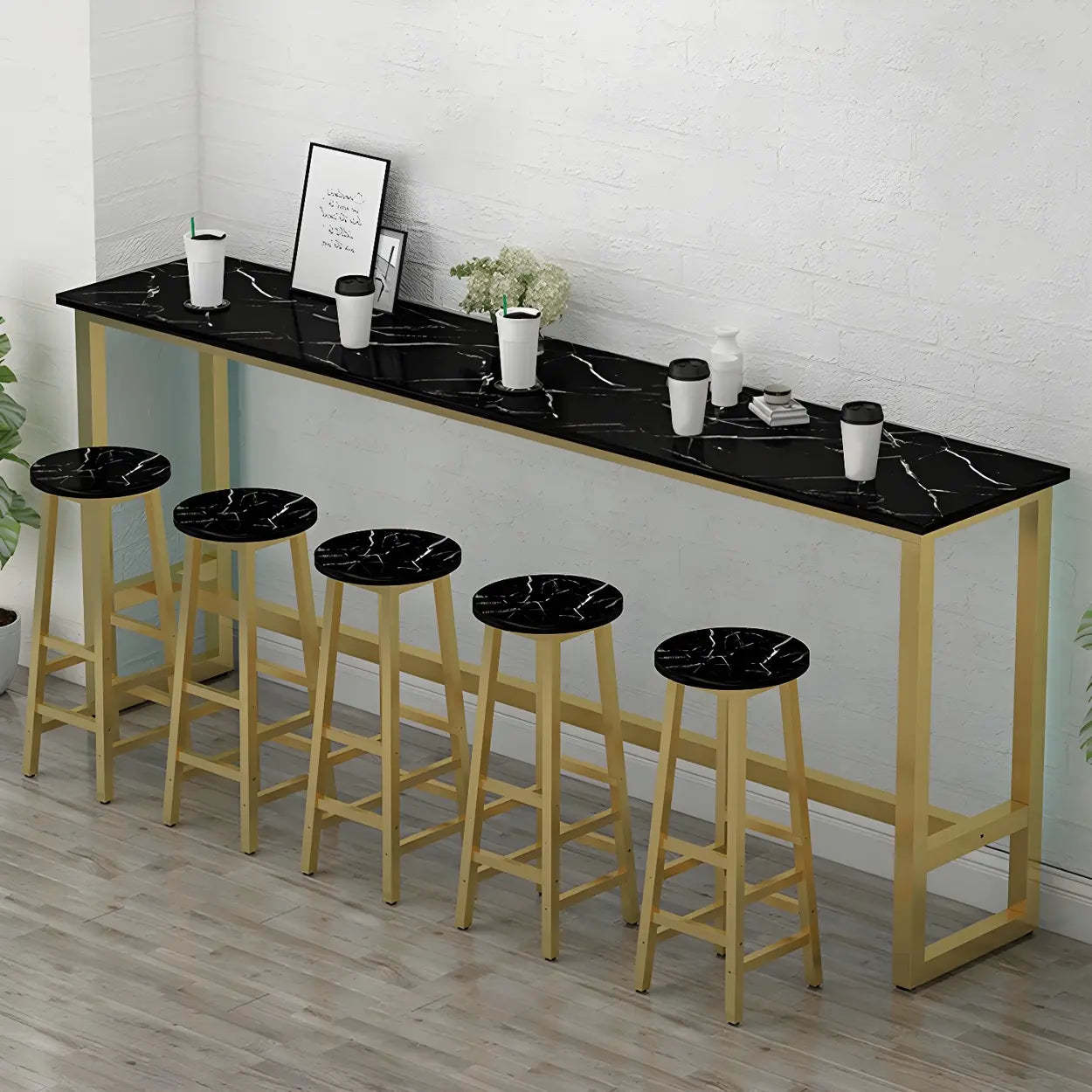 Footrest rectangular wood bar tables for kitchen — 39.4"L x 15.7"W x 41.3"H / White & Black