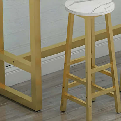 Rectangular Wood Bar Table with Footrest — White-Gold / Without Chairs
