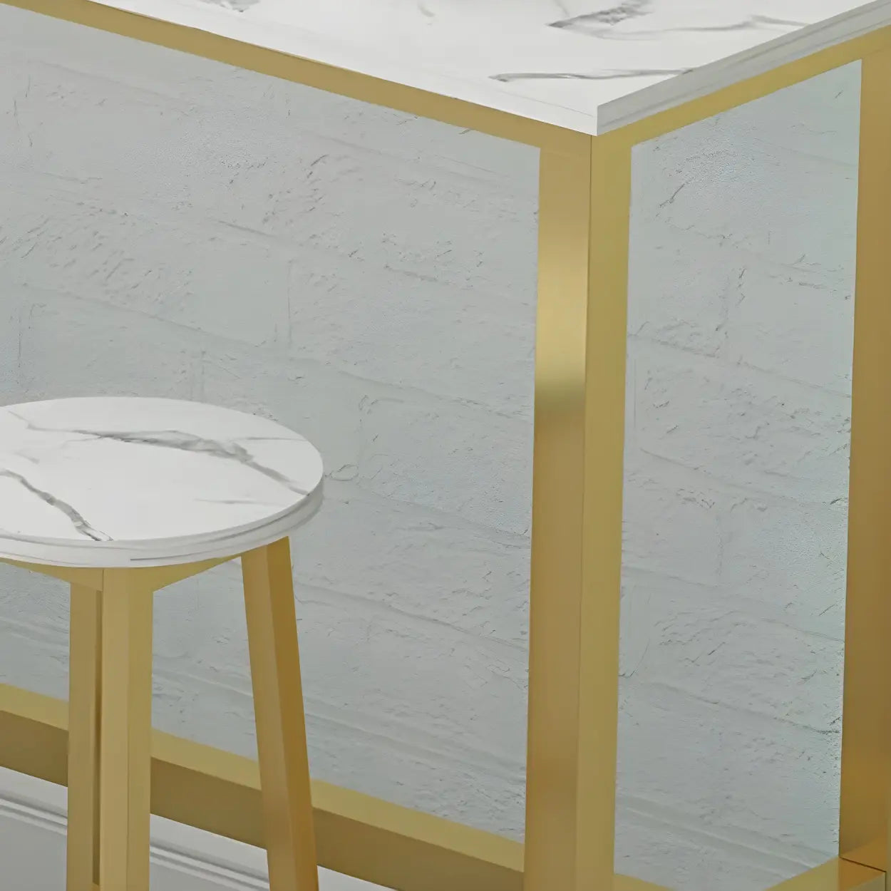 Rectangular Wood Bar Table with Footrest — Black-Gold / Without Chairs
