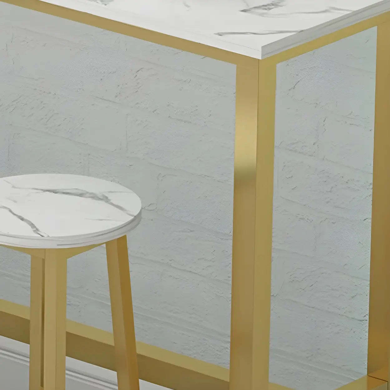 Rectangular Wood Bar Table with Footrest — Black-Gold / Without Chairs