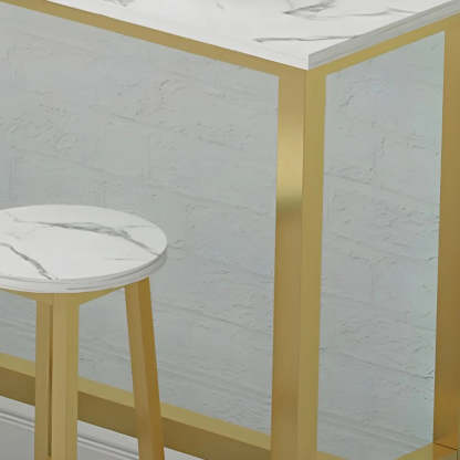 Rectangular Wood Bar Table with Footrest — Black-Gold / Without Chairs