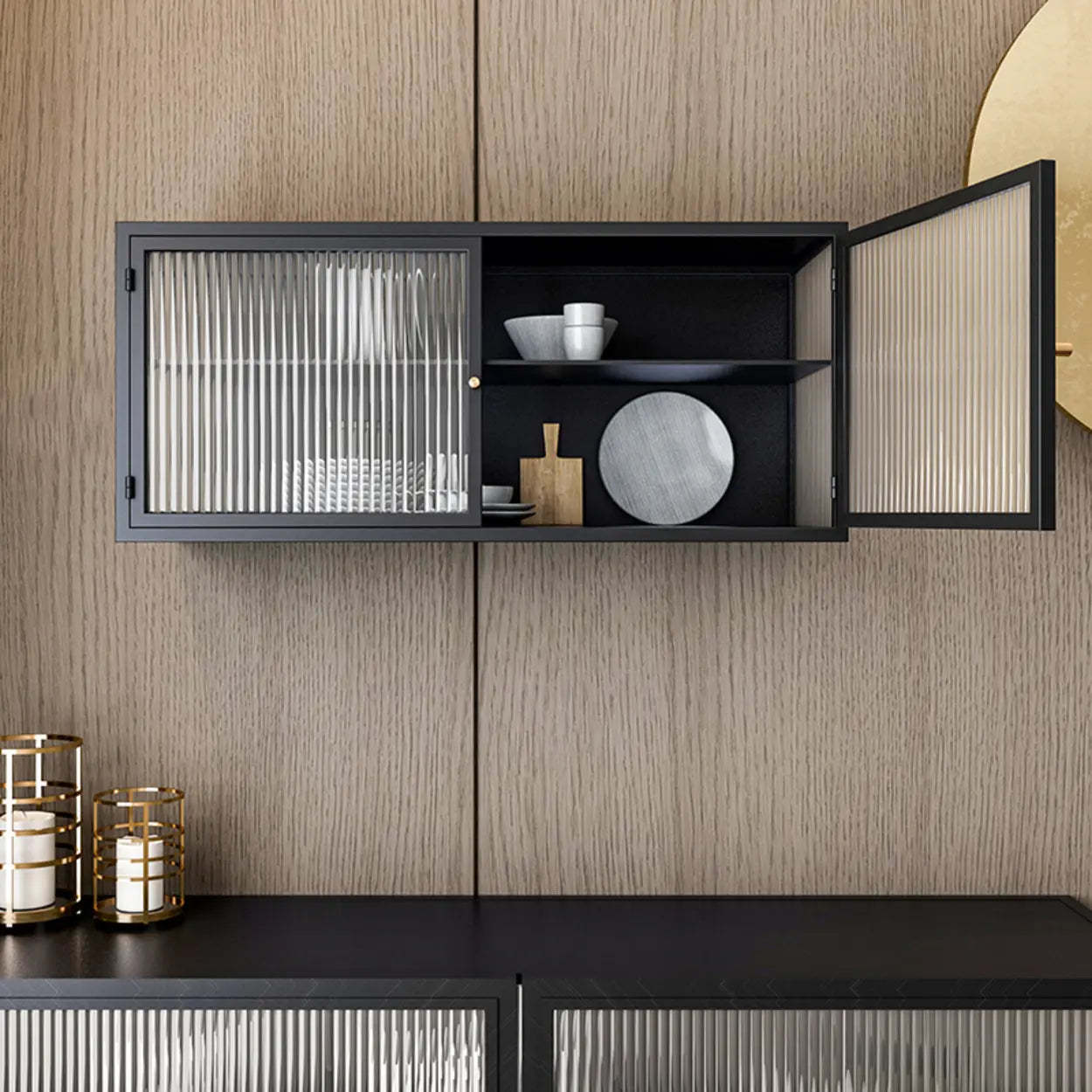 Black Rectangular Alloy Floating Mount China Cabinet — Floating Mount