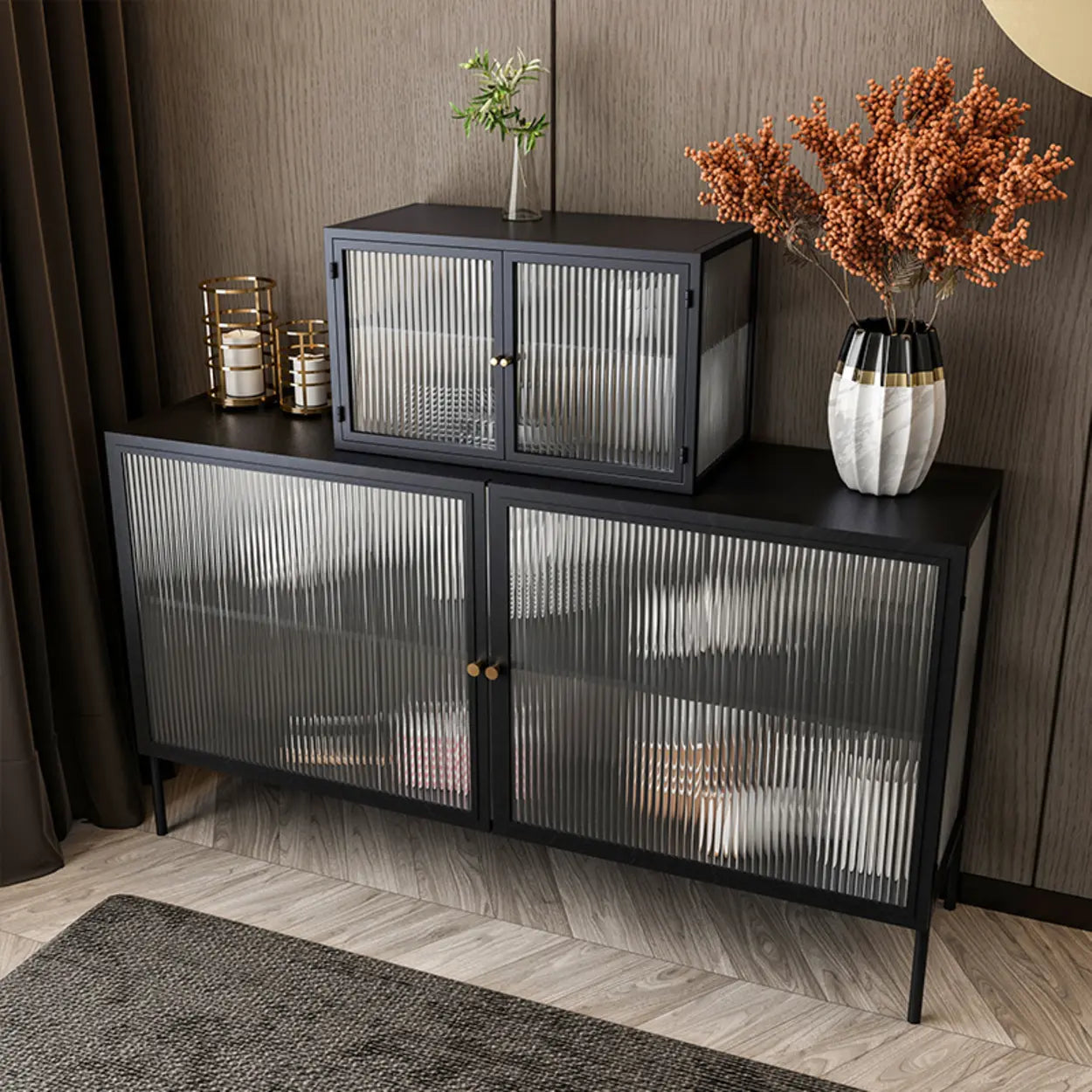 Black Rectangular Alloy Floating Mount China Cabinet — Tabletop / Countertop