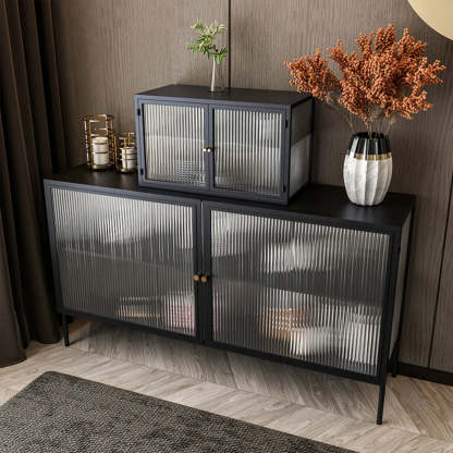 Black Rectangular Alloy Floating Mount China Cabinet — Tabletop / Countertop