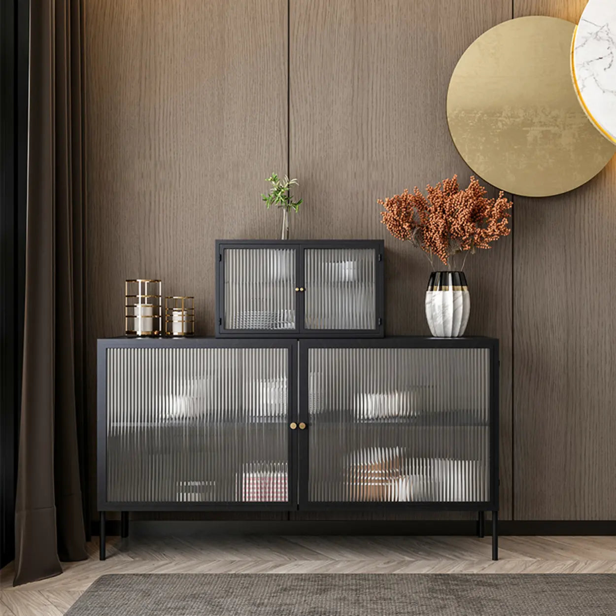 Black Rectangular Alloy Floating Mount China Cabinet — Floating Mount