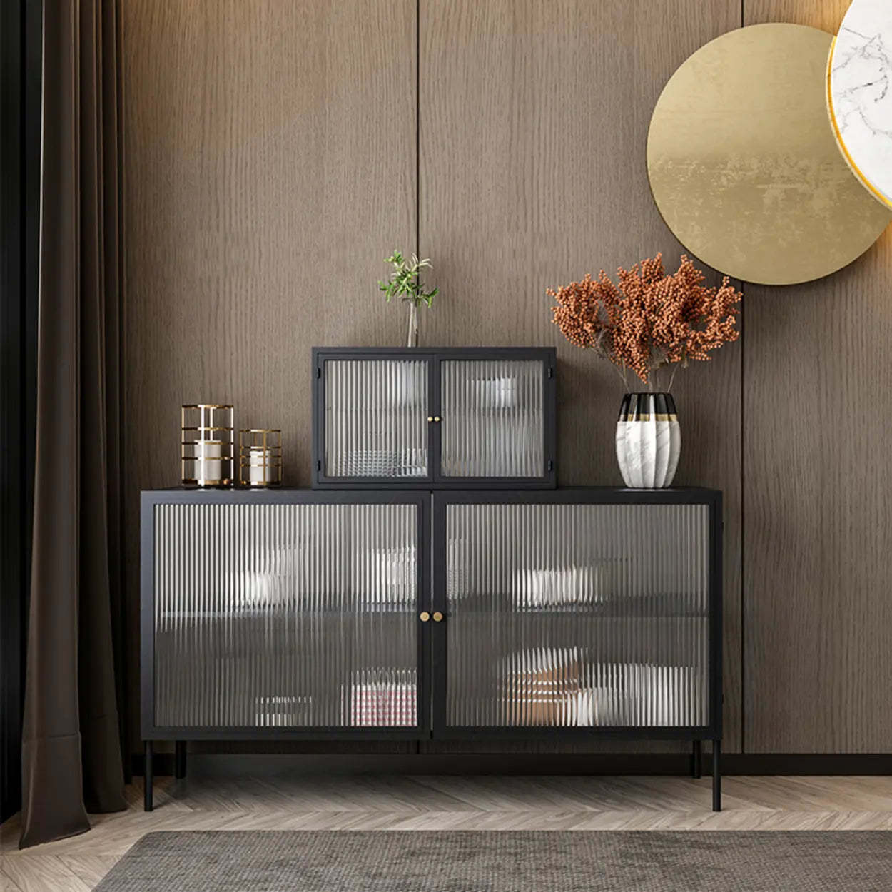 Black Rectangular Alloy Floating Mount China Cabinet — Floating Mount