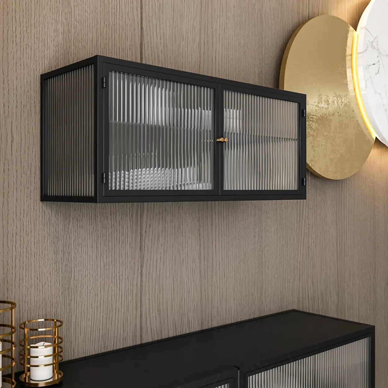 Black Rectangular Alloy Floating Mount China Cabinet — Tabletop / Countertop