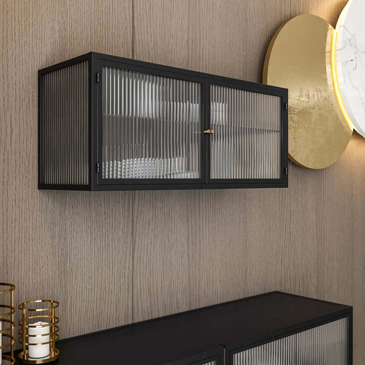 Black Rectangular Alloy Floating Mount China Cabinet — Tabletop / Countertop
