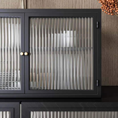 Black Rectangular Alloy Floating Mount China Cabinet