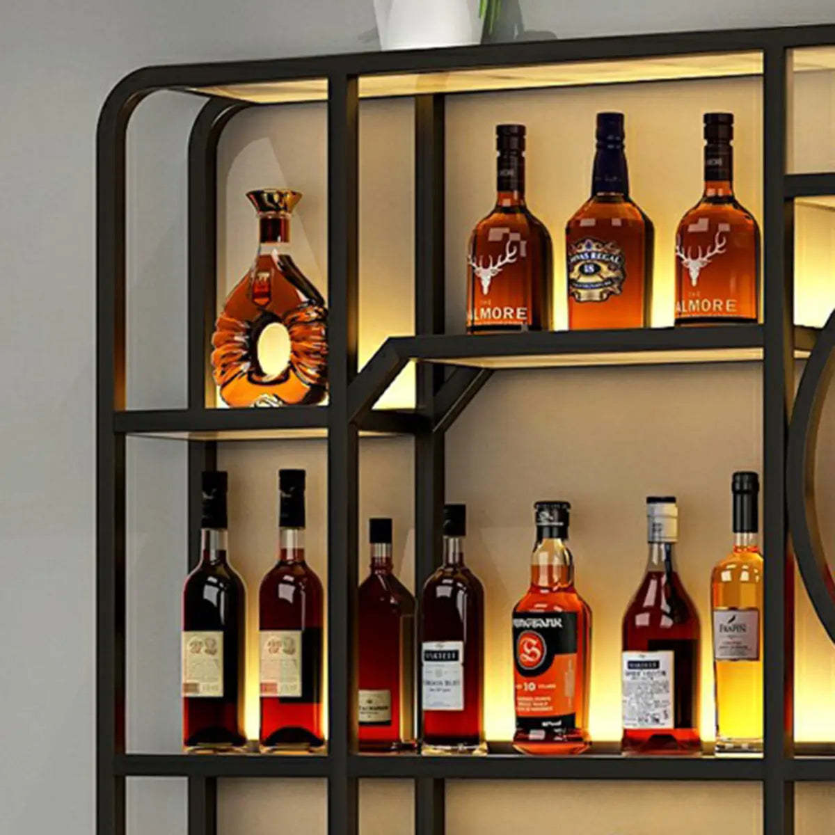 Black Rectangular Metal Floating Wine Rack with Glass Holder — Gold