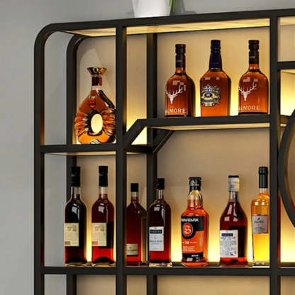 Black Rectangular Metal Floating Wine Rack with Glass Holder — Gold