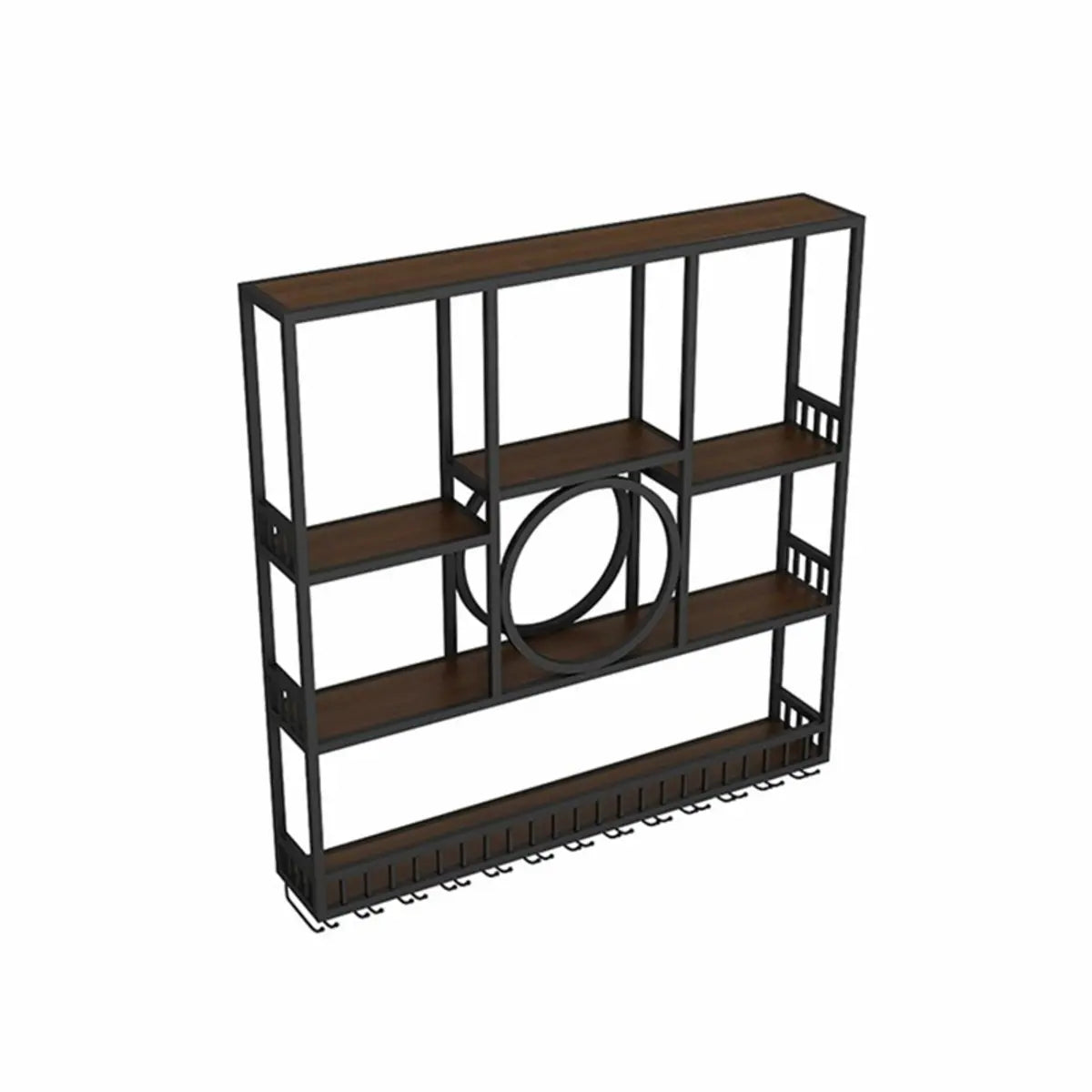 Black Rectangular Metal Floating Wine Rack with Glass Holder — Gold