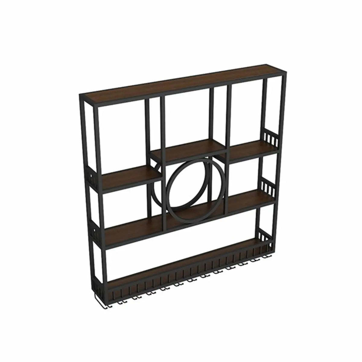 Black Rectangular Metal Floating Wine Rack with Glass Holder — Gold