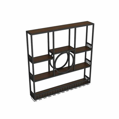 Black Rectangular Metal Floating Wine Rack with Glass Holder — Gold
