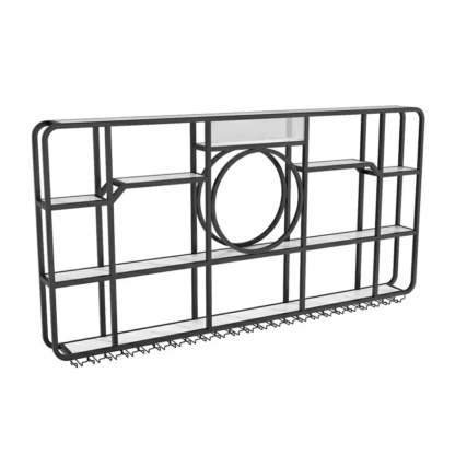 Black Rectangular Metal Floating Wine Rack with Glass Holder — Black
