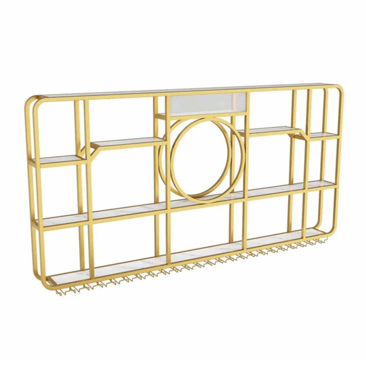 Black Rectangular Metal Floating Wine Rack with Glass Holder — Black