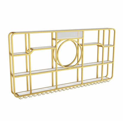 Black Rectangular Metal Floating Wine Rack with Glass Holder — Black