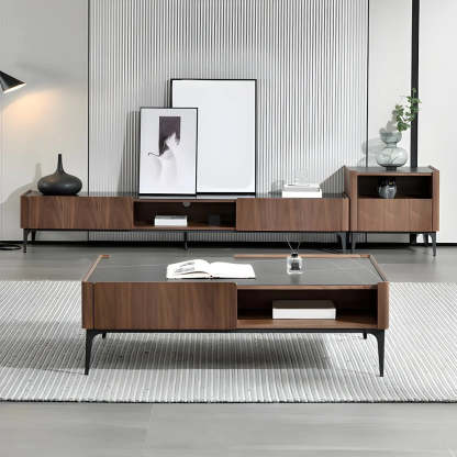 Black Stone Rectangular Four-Leg Coffee Table — Black