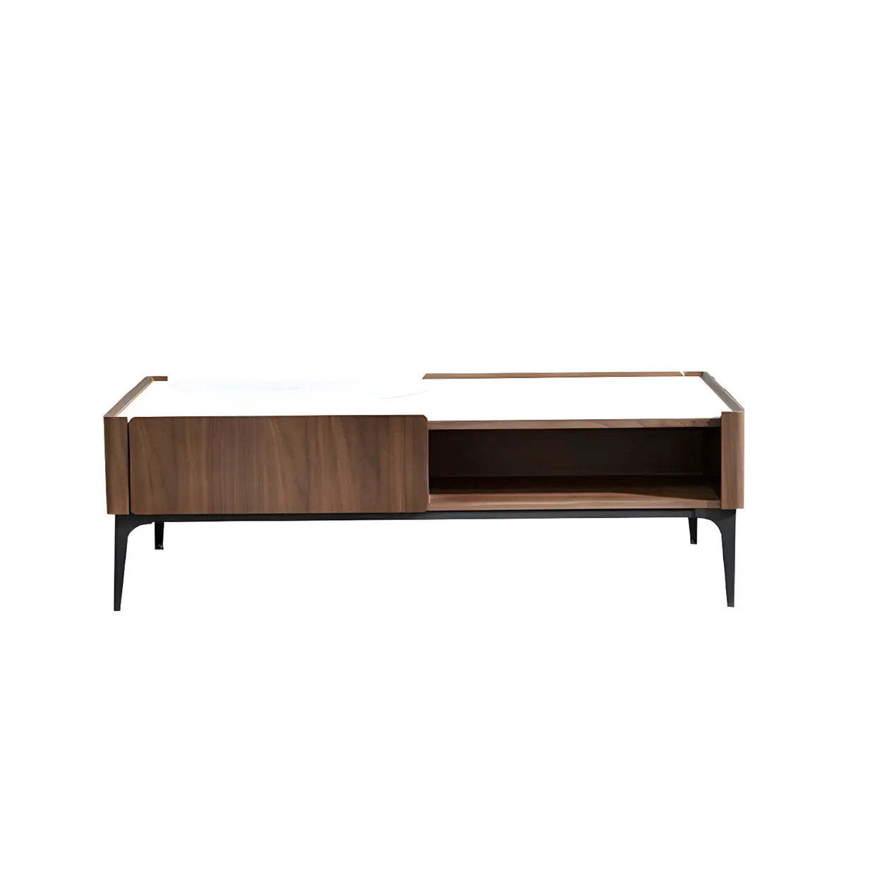 Black Stone Rectangular Four-Leg Coffee Table — Brown/ Black