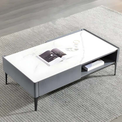 Black Stone Rectangular Four-Leg Coffee Table — Gray & White