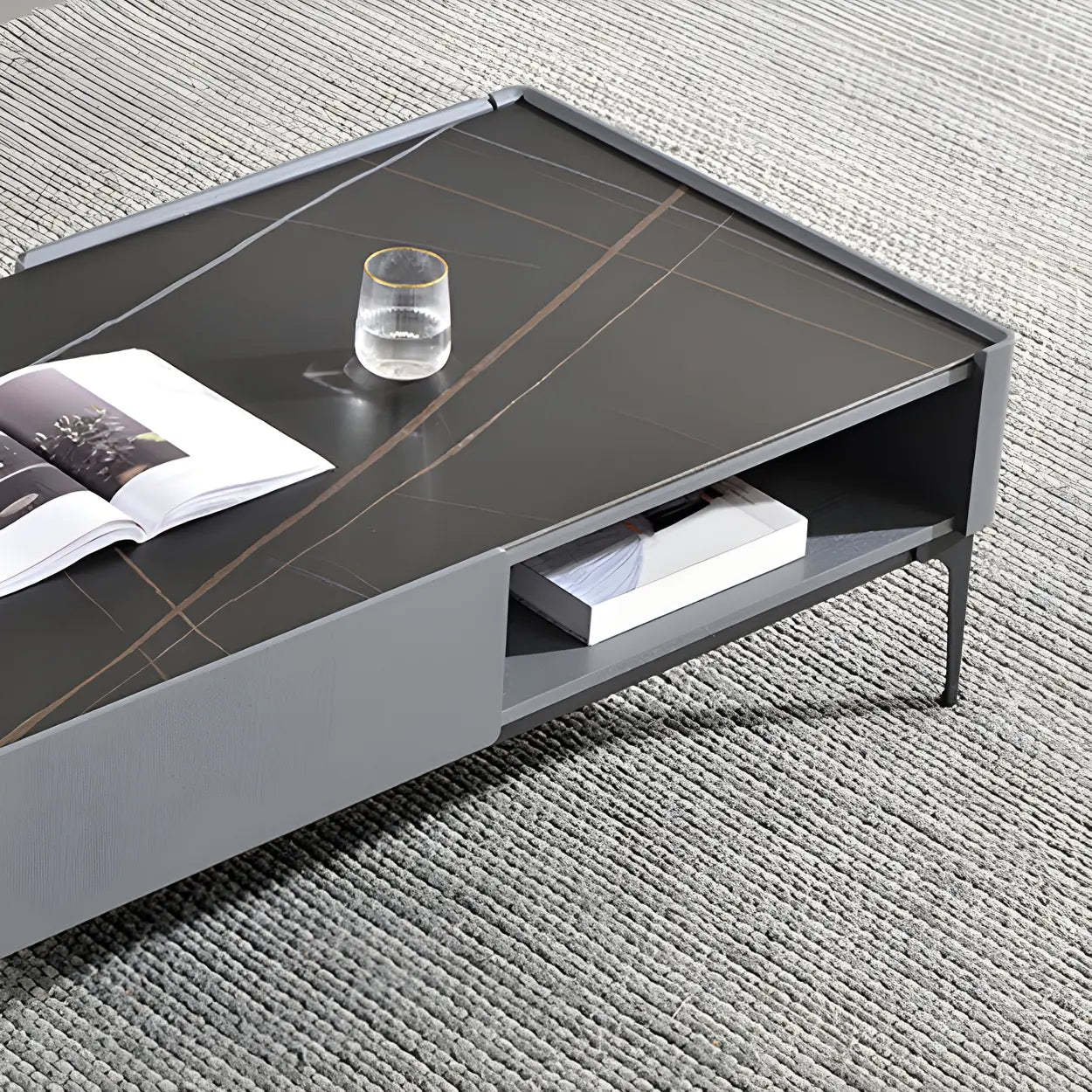 Black Stone Rectangular Four-Leg Coffee Table