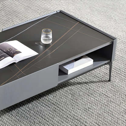 Black Stone Rectangular Four-Leg Coffee Table
