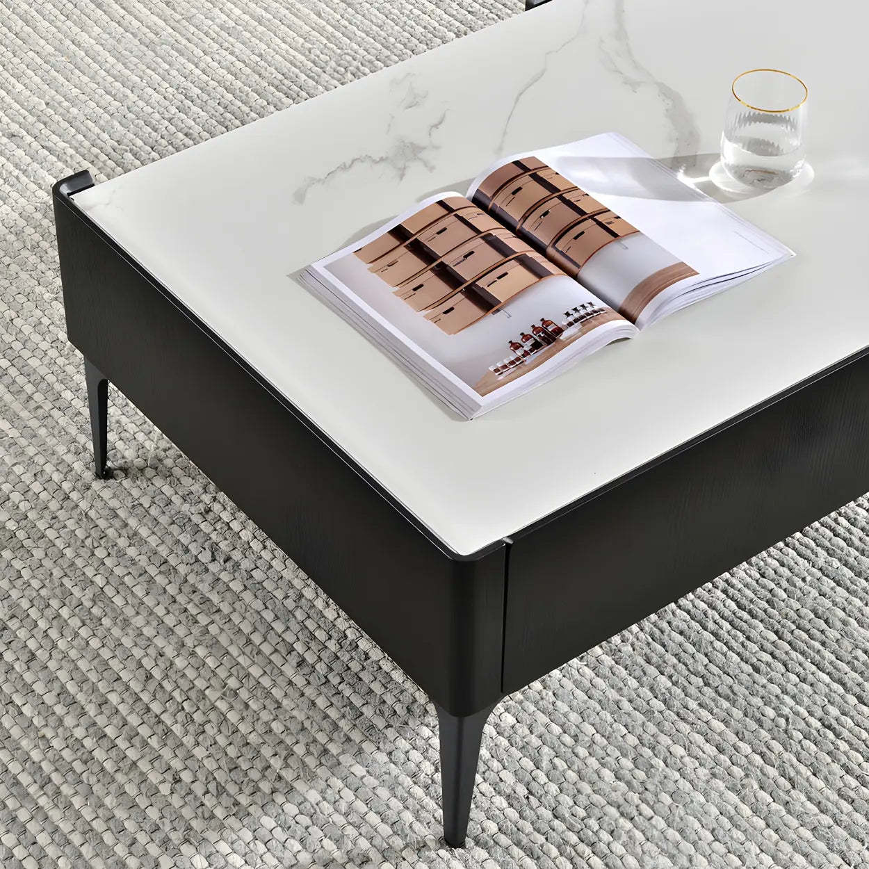 Black Stone Rectangular Four-Leg Coffee Table