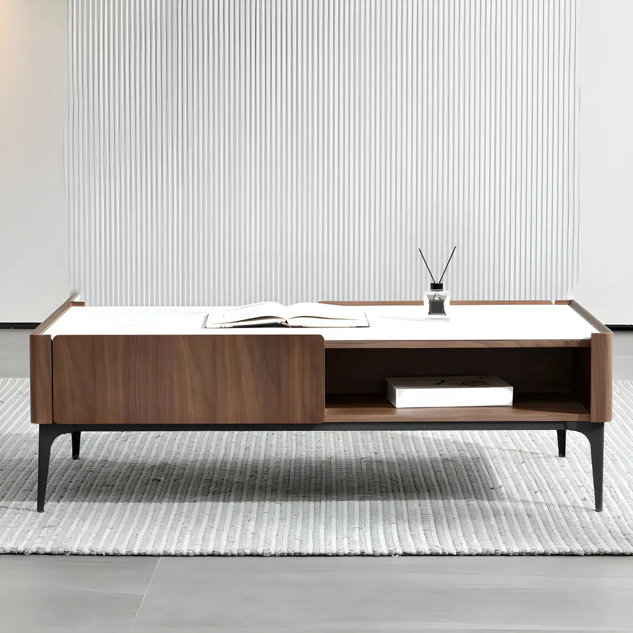 Black Stone Rectangular Four-Leg Coffee Table