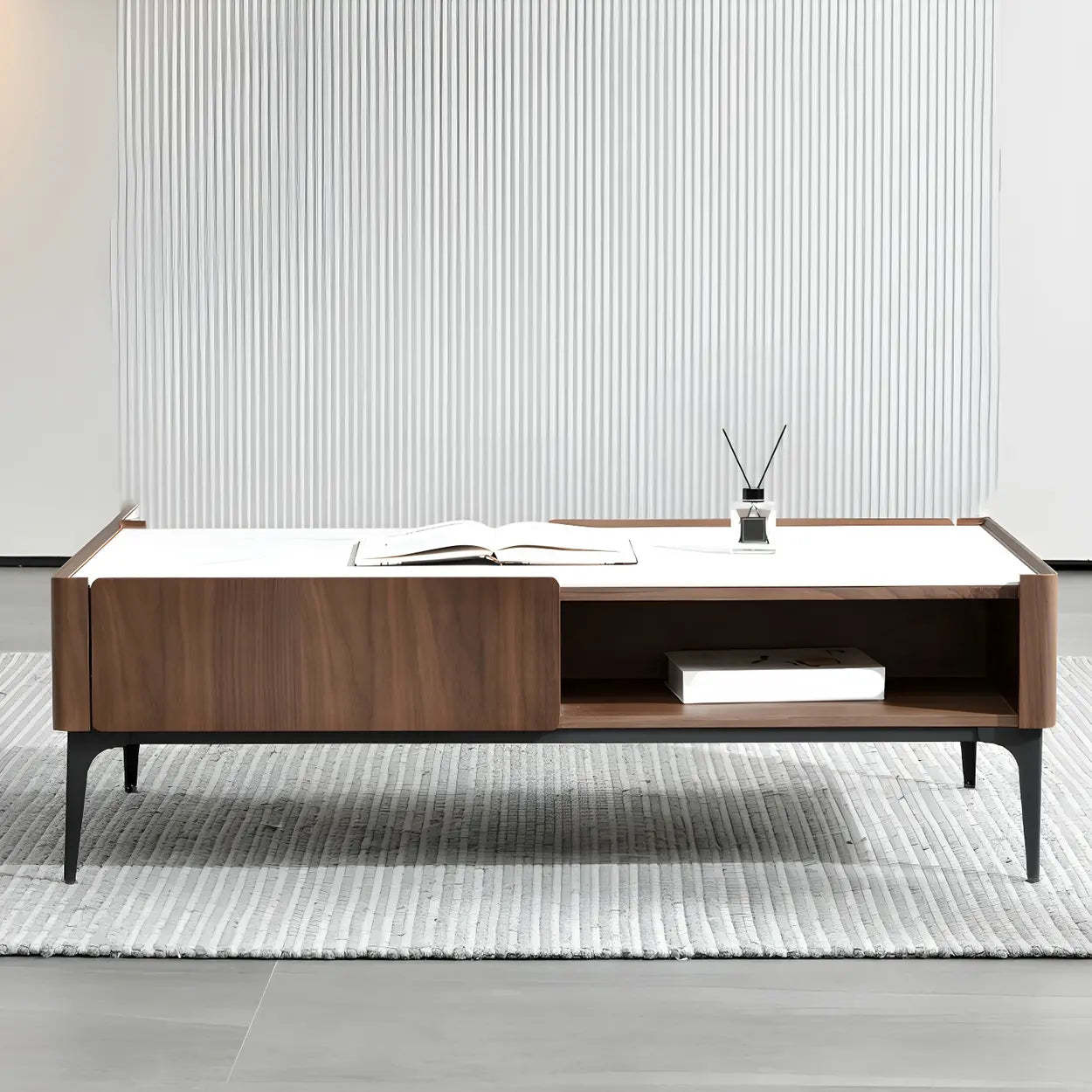 Black Stone Rectangular Four-Leg Coffee Table