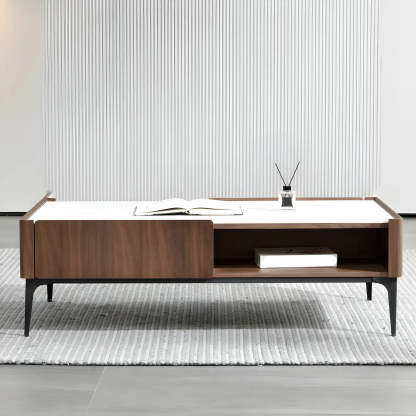 Black Stone Rectangular Four-Leg Coffee Table