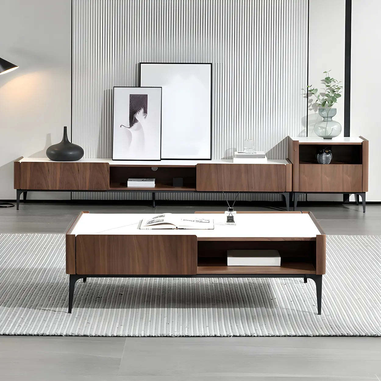 Black Stone Rectangular Four-Leg Coffee Table
